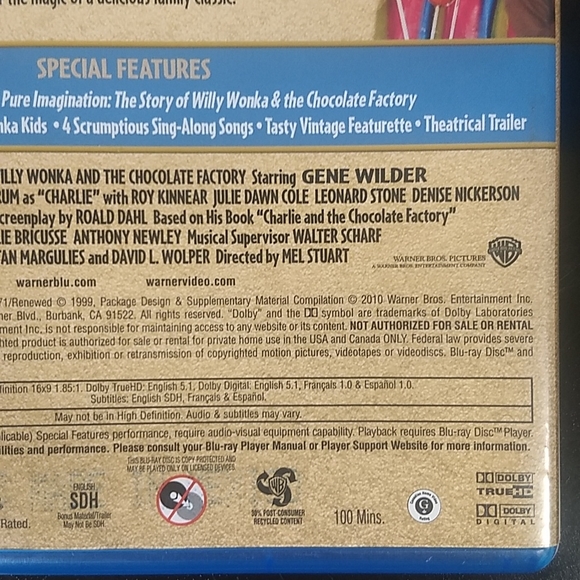 Willy Wonka and the Chocolate Factory Blu Ray, Warner Bros, Rated G - Picture 5 of 6